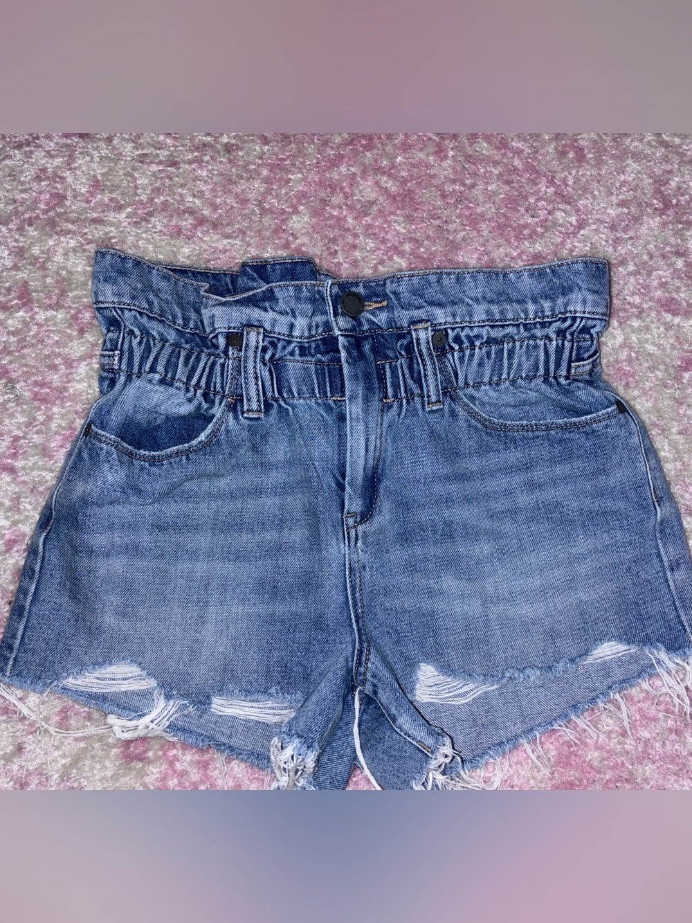 Blank NYC Paperbag Waist Distressed Denim Shorts - Blue